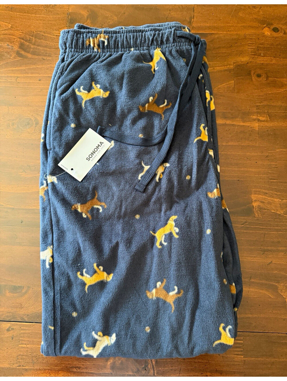Sonoma Men's Fleece Pajama Pants L Blue Dog Animal Print Drawstring